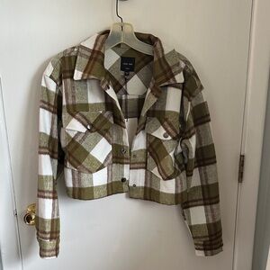 Love Tree Green and White Plaid Utility Jacket